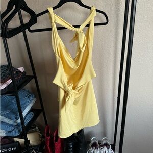Cute open back yellow mini dress